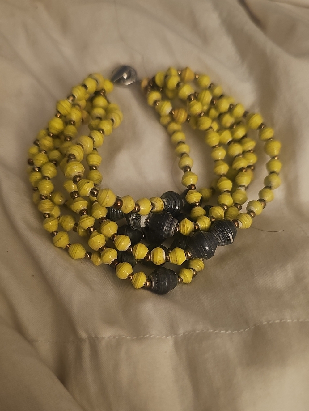 Yellow and Black Multi-Strand Beaded Bracelet